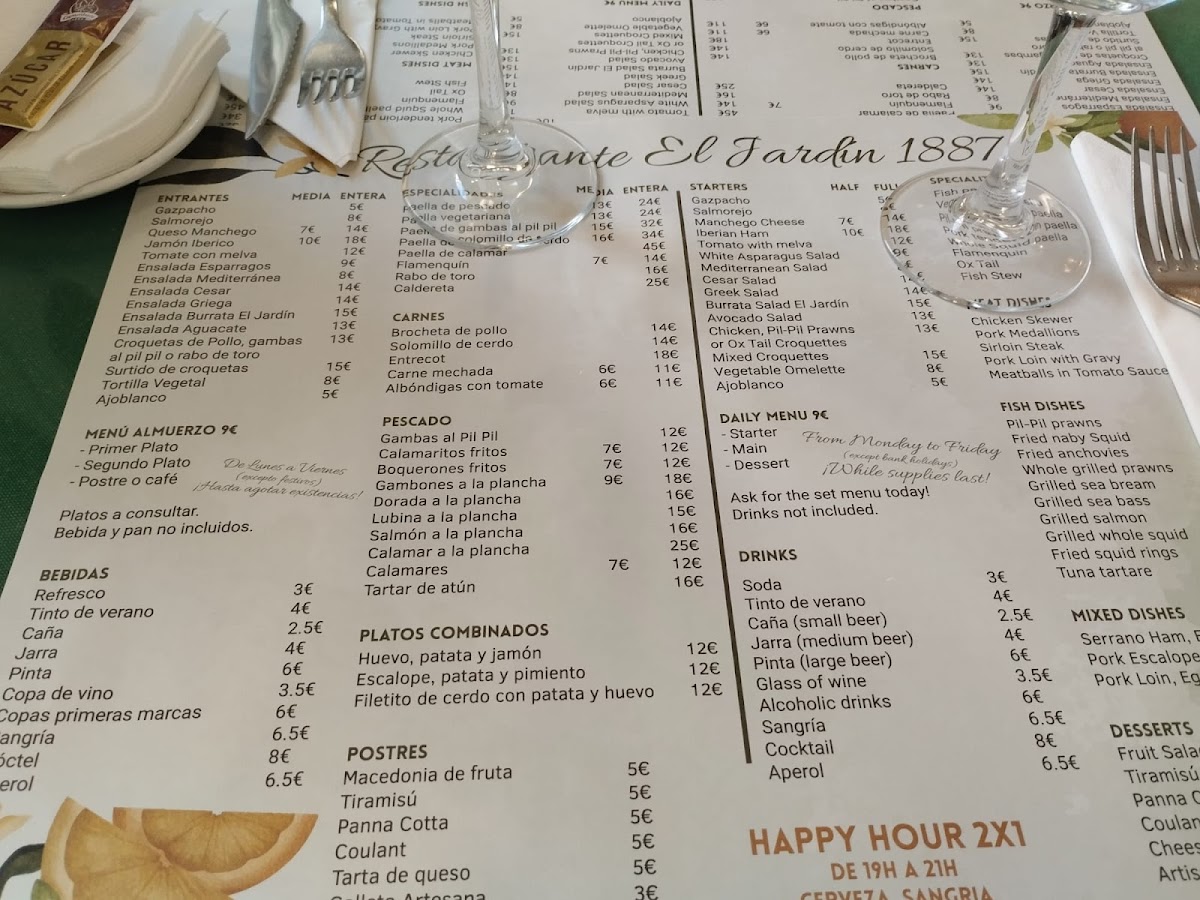 Menu Restaurante El Jardin 1887-10