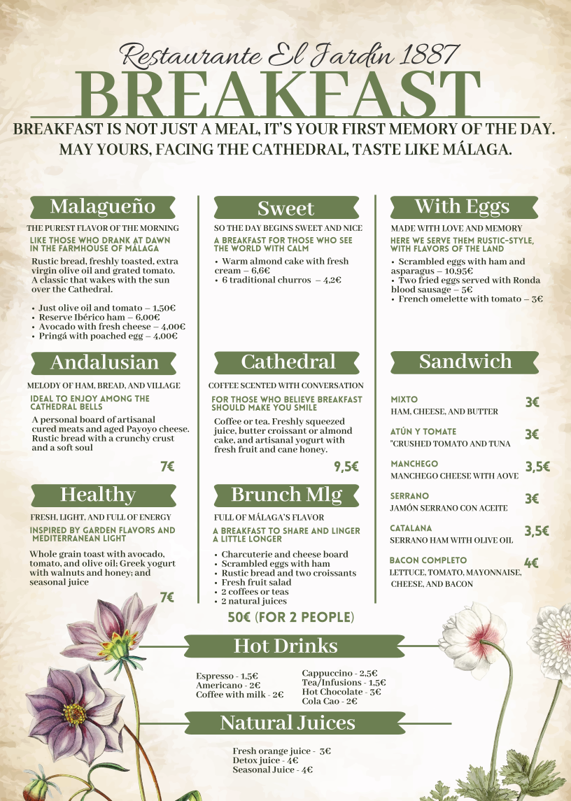 Menu Restaurante El Jardin 1887-2