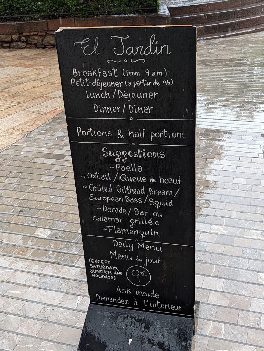 Menu Restaurante El Jardin 1887-9